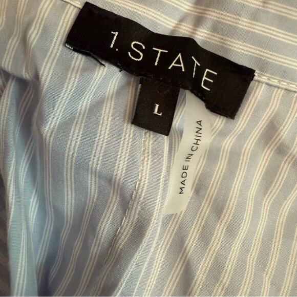 1.STATE Women's Embellished-Collar Tiered Cotton Dress Windward Blue Sz L - Picture 7 of 11